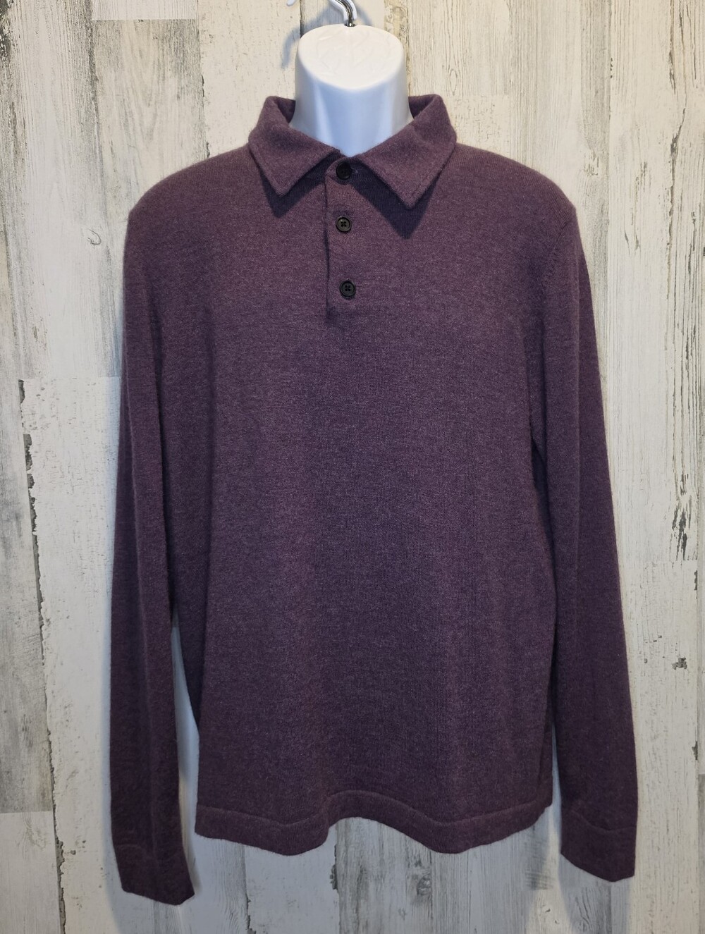 Neiman Marcus 100% Cashmere Knit Polo Sweater Men's L Purple Long Sleeve Luxury